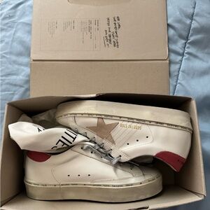Golden Goose White Sneakers with Red Accents